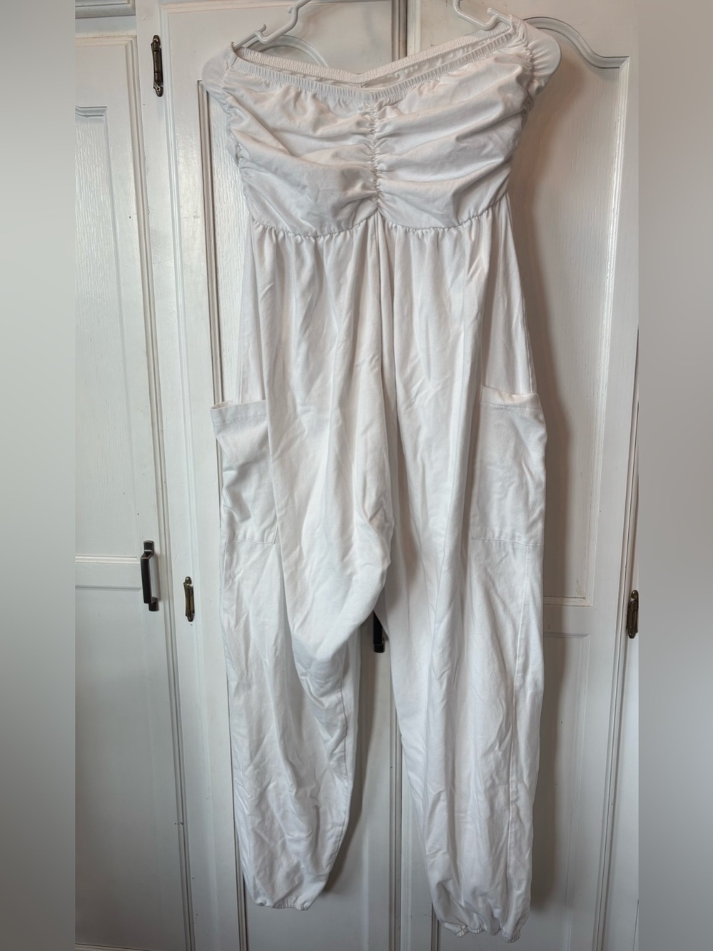 BUCKETLIST White Strapless Ruched “Bowie” Bodice Jumpsuit with Pockets - Picture 2 of 6